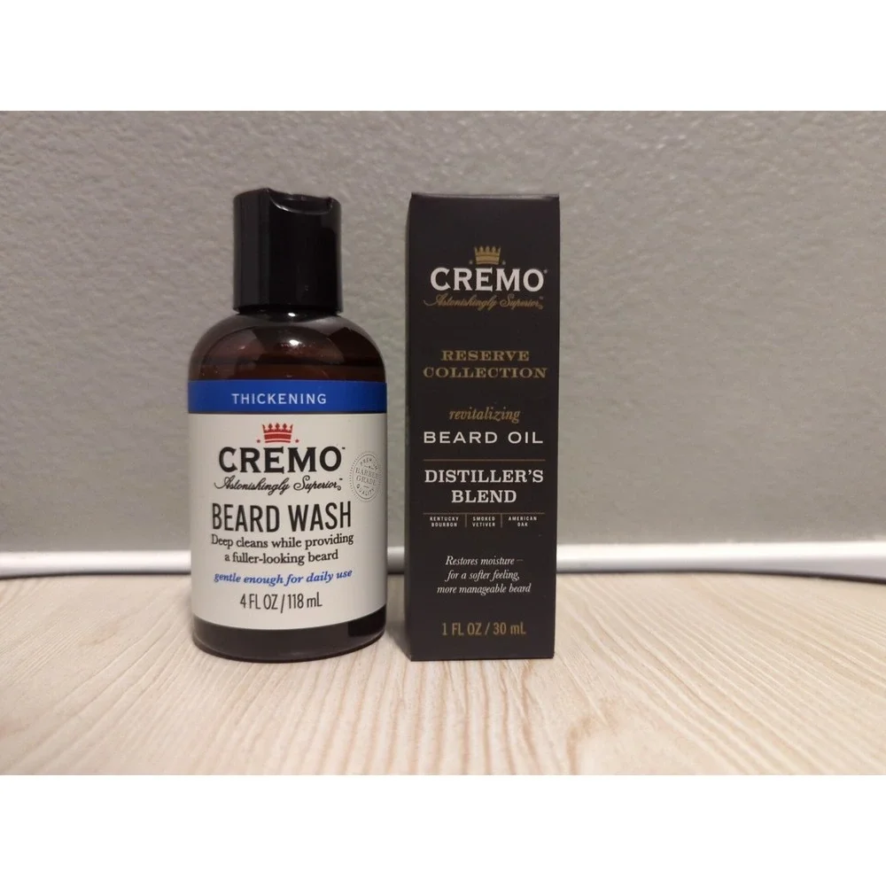 CREMO Thickening Beard Wash + Distiller's Blend Beard Oil